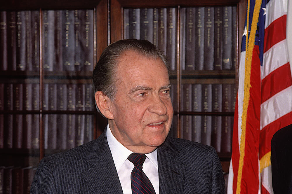 1974 President Richard Nixon announces his resignation