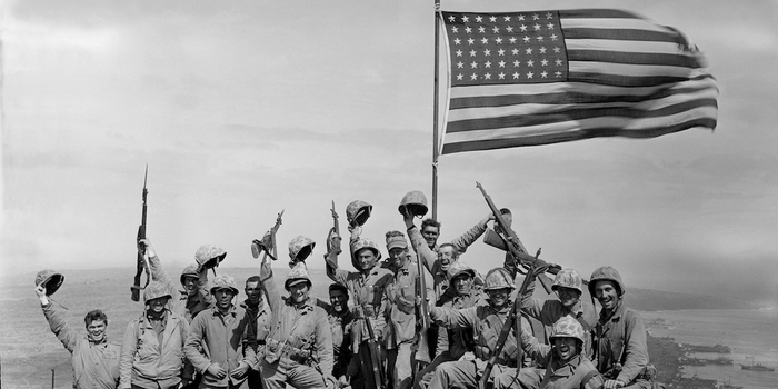 US Marines Raise Flag On Top OF Mt. Suribachi, Iwo Jima