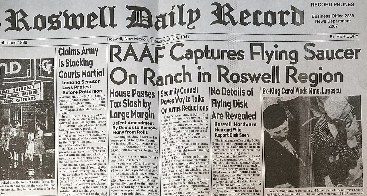 Copy of Roswell Newspaper in 1947